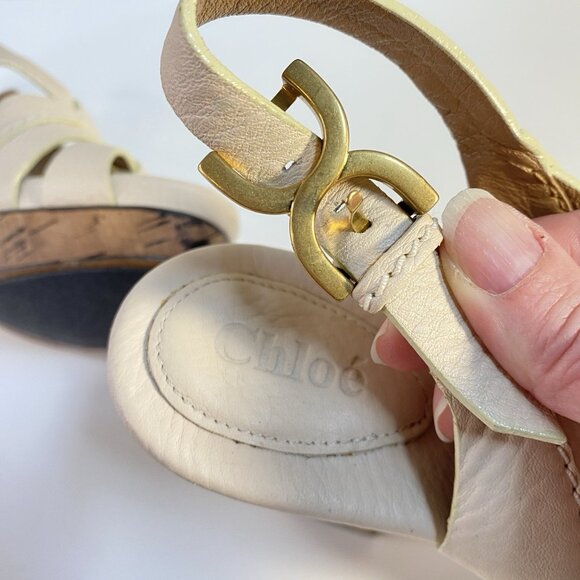 Chloe Cream Leather Renna Cork Sandals Size 39.5 - Picture 8 of 12